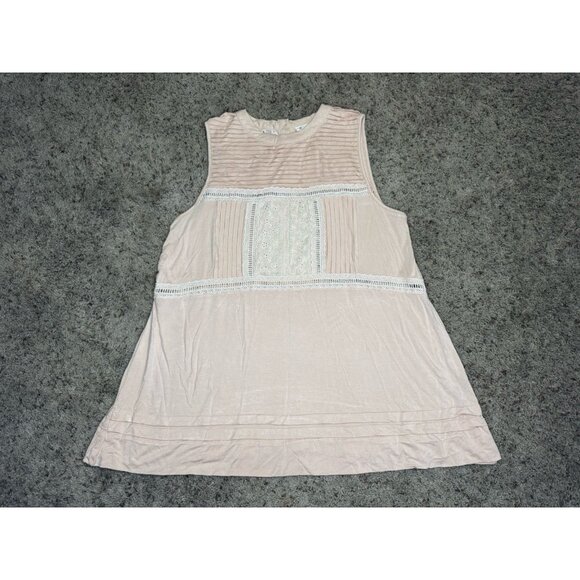 POL Sleeveless Blouse Top Pink Pleats Buttons Flowy Stretch Office Casual Boho M - Picture 2 of 8